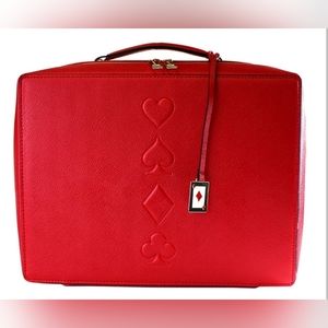 Estée Lauder Red w/Gold Zipper and Playing Cards Symbols Makeup Case Travel Bag